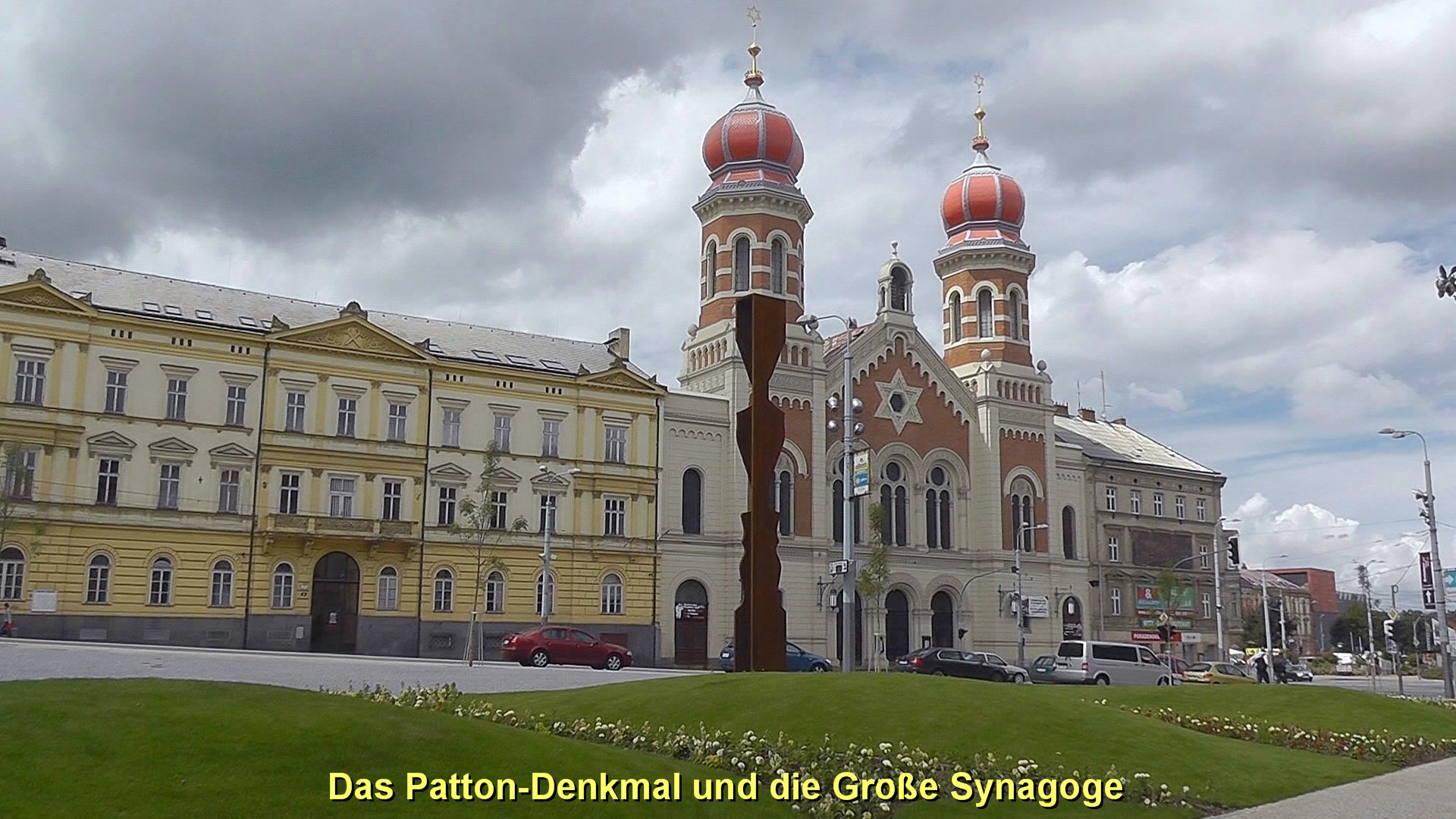 Pilsen Das Patton-Denkmal und die Groe Synagoge